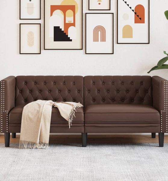 Chesterfield-Sofa 2-Sitzer Braun Kunstleder