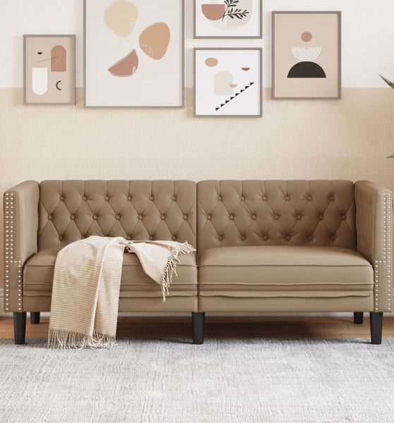 Chesterfield-Sofa 2-Sitzer Cappuccino Kunstleder