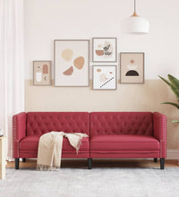 Chesterfield-Sofa 3-Sitzer Weinrot Kunstleder