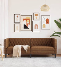 Chesterfield-Sofa 3-Sitzer Braun Kunstleder in Wildleder-Optik