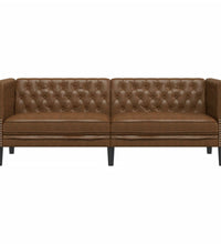 Chesterfield-Sofa 3-Sitzer Braun Kunstleder in Wildleder-Optik