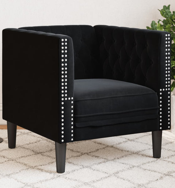 Chesterfield-Sessel Schwarz Samt