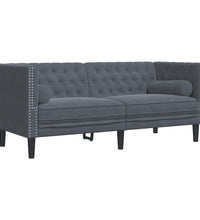 Chesterfield-Sofa mit Nackenrollen 2-Sitzer Dunkelgrau Samt
