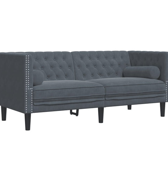 Chesterfield-Sofa mit Nackenrollen 2-Sitzer Dunkelgrau Samt