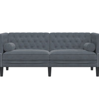 Chesterfield-Sofa mit Nackenrollen 2-Sitzer Dunkelgrau Samt
