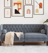 Chesterfield-Sofa mit Nackenrollen 2-Sitzer Dunkelgrau Samt