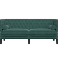 Chesterfield-Sofa mit Nackenrollen 2-Sitzer Dunkelgrün Samt