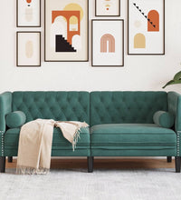 Chesterfield-Sofa mit Nackenrollen 2-Sitzer Dunkelgrün Samt