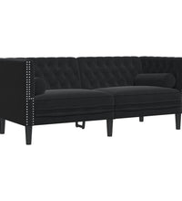 Chesterfield-Sofa mit Nackenrollen 2-Sitzer Schwarz Samt