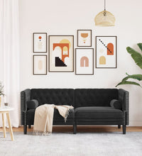 Chesterfield-Sofa mit Nackenrollen 2-Sitzer Schwarz Samt