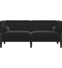 Chesterfield-Sofa mit Nackenrollen 2-Sitzer Schwarz Samt