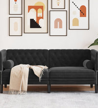 Chesterfield-Sofa mit Nackenrollen 2-Sitzer Schwarz Samt