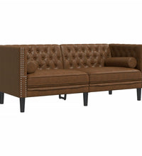 Chesterfield-Sofa 2-Sitzer Braun Kunstleder in Wildleder-Optik