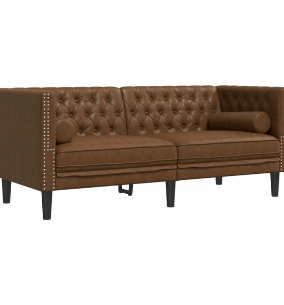 Chesterfield-Sofa 2-Sitzer Braun Kunstleder in Wildleder-Optik