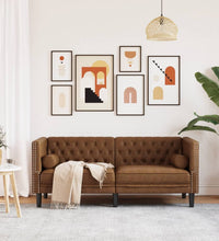 Chesterfield-Sofa 2-Sitzer Braun Kunstleder in Wildleder-Optik