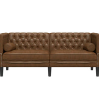 Chesterfield-Sofa 2-Sitzer Braun Kunstleder in Wildleder-Optik
