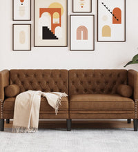 Chesterfield-Sofa 2-Sitzer Braun Kunstleder in Wildleder-Optik