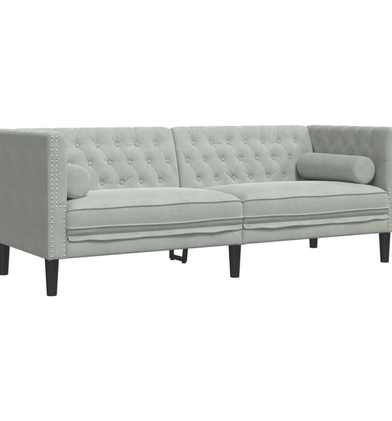 Chesterfield-Sofa mit Nackenrollen 3-Sitzer Hellgrau Samt