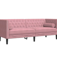 Chesterfield-Sofa mit Nackenrollen 3-Sitzer Rosa Samt