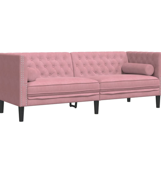 Chesterfield-Sofa mit Nackenrollen 3-Sitzer Rosa Samt