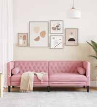 Chesterfield-Sofa mit Nackenrollen 3-Sitzer Rosa Samt