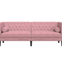 Chesterfield-Sofa mit Nackenrollen 3-Sitzer Rosa Samt