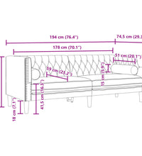 Chesterfield-Sofa mit Nackenrollen 3-Sitzer Rosa Samt