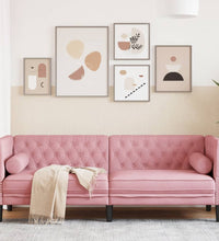 Chesterfield-Sofa mit Nackenrollen 3-Sitzer Rosa Samt