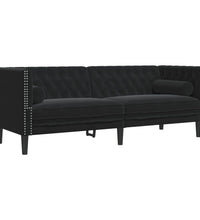 Chesterfield-Sofa mit Nackenrollen 3-Sitzer Schwarz Samt