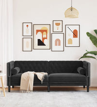 Chesterfield-Sofa mit Nackenrollen 3-Sitzer Schwarz Samt