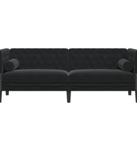Chesterfield-Sofa mit Nackenrollen 3-Sitzer Schwarz Samt