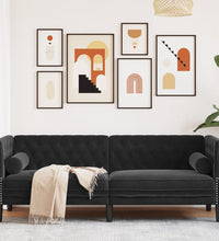 Chesterfield-Sofa mit Nackenrollen 3-Sitzer Schwarz Samt