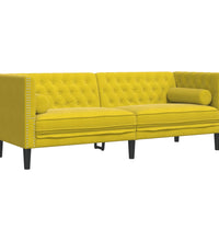 Chesterfield-Sofa mit Nackenrollen 3-Sitzer Gelb Samt