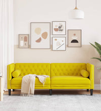 Chesterfield-Sofa mit Nackenrollen 3-Sitzer Gelb Samt