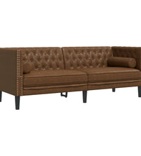 Chesterfield-Sofa 3-Sitzer Braun Kunstleder in Wildleder-Optik