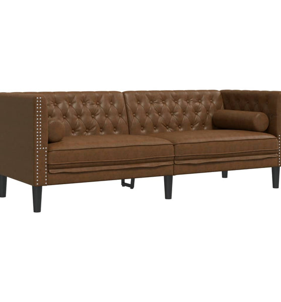 Chesterfield-Sofa 3-Sitzer Braun Kunstleder in Wildleder-Optik