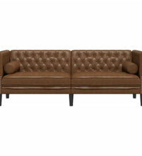 Chesterfield-Sofa 3-Sitzer Braun Kunstleder in Wildleder-Optik