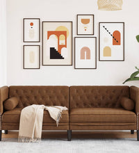 Chesterfield-Sofa 3-Sitzer Braun Kunstleder in Wildleder-Optik