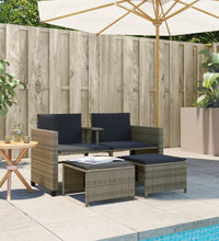 Gartensofa 2-Sitzer mit Tisch und Hockern Grau Poly Rattan