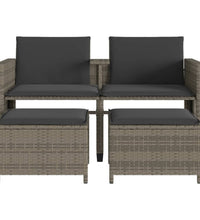Gartensofa 2-Sitzer mit Tisch und Hockern Grau Poly Rattan