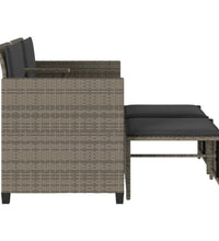 Gartensofa 2-Sitzer mit Tisch und Hockern Grau Poly Rattan