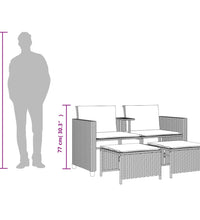 Gartensofa 2-Sitzer mit Tisch und Hockern Grau Poly Rattan