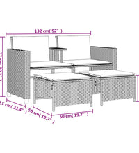 Gartensofa 2-Sitzer mit Tisch und Hockern Hellgrau Poly Rattan