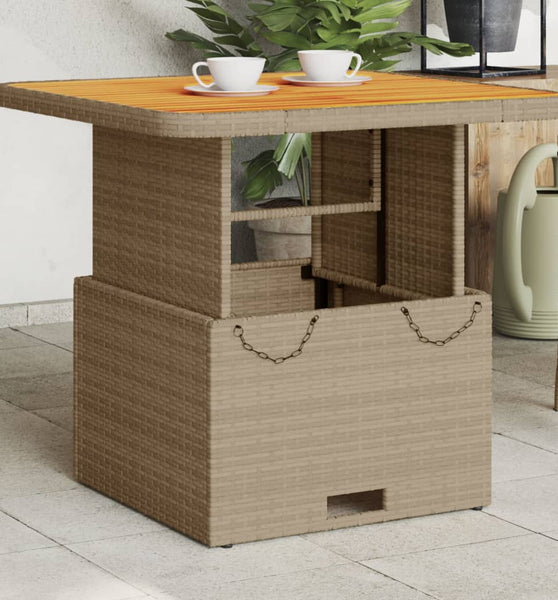 Gartentisch Beige 80x80x71 cm Poly Rattan und Akazienholz