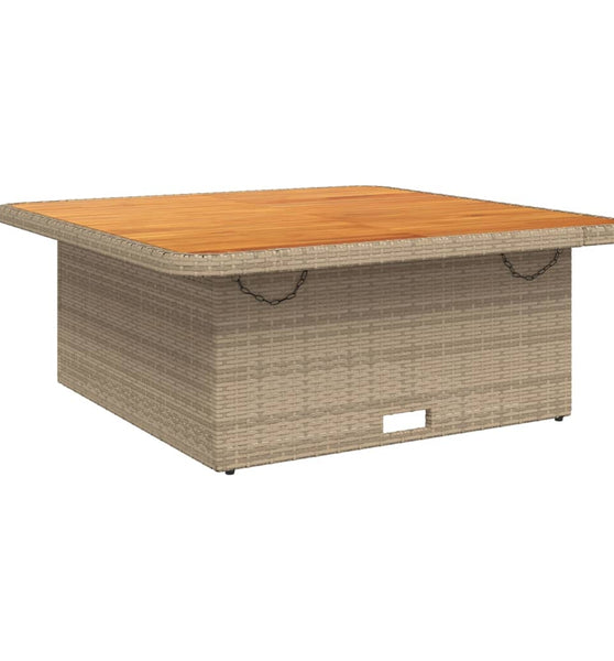 Gartentisch Beige 110x110x71 cm Poly Rattan und Akazienholz