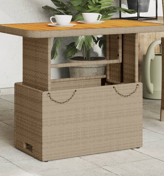 Gartentisch Beige 90x55x71 cm Poly Rattan und Akazienholz