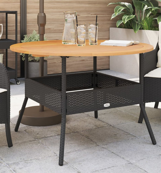 Gartentisch mit Holzplatte Schwarz Ø110x71 cm Poly Rattan