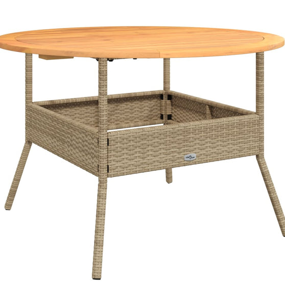 Gartentisch mit Holzplatte Beige Ø110x71 cm Poly Rattan