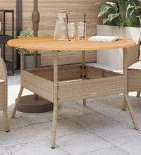 Gartentisch mit Holzplatte Beige Ø110x71 cm Poly Rattan