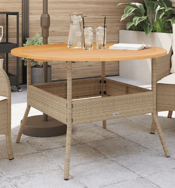 Gartentisch mit Holzplatte Beige Ø110x71 cm Poly Rattan